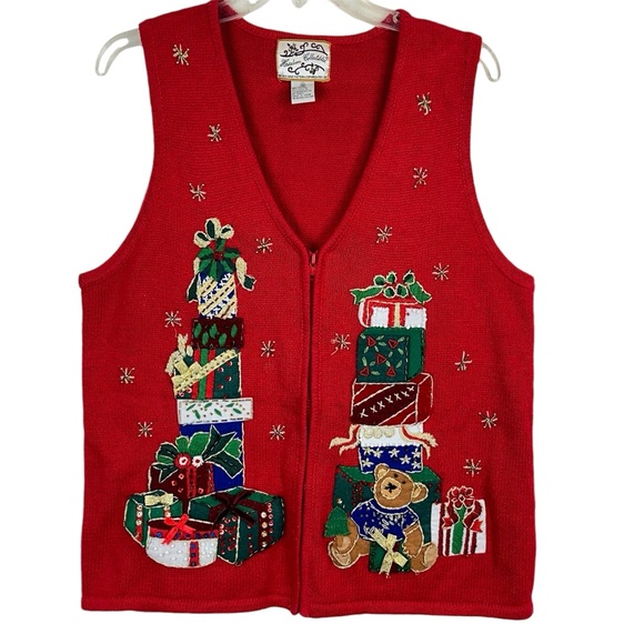Vintage Heirloom Collectibles Teddy Bear Christmas Sweater Vest Women’s Size M - Picture 7 of 8